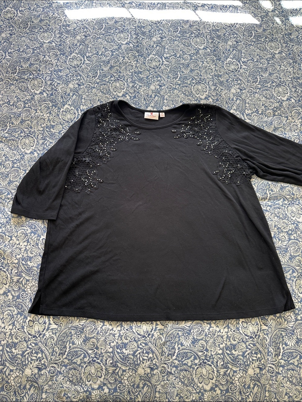 Quacker Factory Black Embellished Long Sleeve Tee